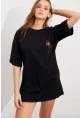 Kadın Siyah Oversize Pijama T-Shirt TPG14