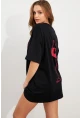 Kadın Siyah Oversize Pijama T-Shirt TPG14