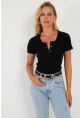 Kadın Siyah Patlı Kaşkorse Bluz XL2021