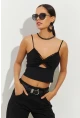 Kadın Siyah Pencereli Crop Bluz B2441