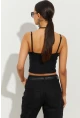 Kadın Siyah Pencereli Crop Bluz B2441