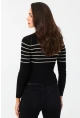 Kadın Siyah Polo Yaka Çizgili Triko Bluz MK65