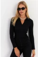 Kadın Siyah Polo Yaka Kaşkorse Bluz LON3006