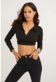 Kadın Siyah Polo Yaka Kaşkorse Crop Bluz Yİ2347