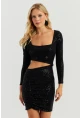 Kadın Siyah Pullu Mini Elbise KED146