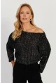 Kadın Siyah Simli Ajurlu Triko Bluz YZ403