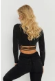Kadın Siyah Simli Crop Bluz GÇ149