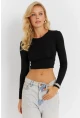 Kadın Siyah Sırt Detaylı Crop Bluz CG365