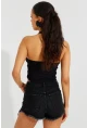 Kadın Siyah Sırtı Açık Crop Bluz B2697