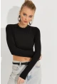 Kadın Siyah Sırtı Açık Crop Bluz B3072