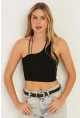 Kadın Siyah Sırtı Açık Crop Bluz CG345