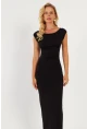Kadın Siyah Sırtı Açık Midi Elbise DMR345