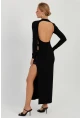 Kadın Siyah Sırtı Açık Yırtmaçlı Maxi Elbise YEL87