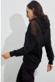 Kadın Siyah Sırtı Tül Kapüşonlu Sweatshirt EY1523