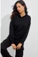 Kadın Siyah Sırtı Tül Kapüşonlu Sweatshirt EY1523