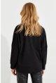 Kadın Siyah Suni Deri Bloklu Sweatshirt PKA806