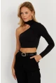 Kadın Siyah Tek Omuz Açık Bluz CY334