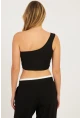 Kadın Siyah Tek Omuz Crop Bluz CG338