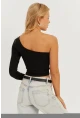 Kadın Siyah Tek Omuz Crop Bluz CY445