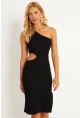 Kadın Siyah Tek Omuz Yanı Açık Mini Elbise XL2013