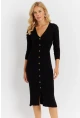 Kadın Siyah Triko Midi Gömlek Elbise YV274