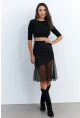 Kadın Siyah Tül Detaylı Etek EY2956