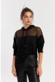 Kadın Siyah Üstü Tül Kapüşonlu Sweatshirt EY2934