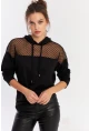 Kadın Siyah Üstü Tül Kapüşonlu Sweatshirt EY2934