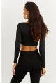 Kadın Siyah V Yaka Crop Bluz CG265