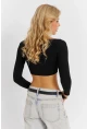 Kadın Siyah V Yaka Crop Bluz CG368