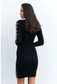 Kadın Siyah V Yaka İncili Triko Midi Elbise RM08