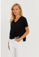 Kadın Siyah V Yaka Salaş T-Shirt LPP1271