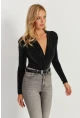 Kadın Siyah Vatkalı Kruvaze Çıtçıtlı Bodysuit GÇ151