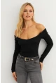Kadın Siyah Yakası Açık Kaşkorse Bluz AYD400