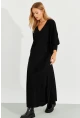Kadın Siyah Yarasa Kol Midi Elbise BK272021