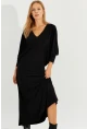Kadın Siyah Yarasa Kol Midi Elbise BK272021