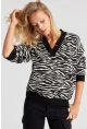 Kadın Siyah Zebra Desenli Triko Kazak YZ521