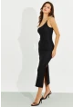 Kadın Siyah Zincir Detaylı Tek Omuz Midi Elbise RMZ21065