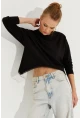 Kadın Siyah Zincirli Asimetrik Sweatshirt EY2664