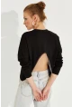 Kadın Siyah Zincirli Asimetrik Sweatshirt EY2664