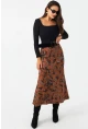 Kadın Taba Desenli Saten Etek CAR1060