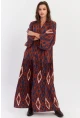 Kadın Taba Desenli Volanlı Maxi Dokuma Elbise ALO339