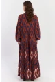 Kadın Taba Desenli Volanlı Maxi Dokuma Elbise ALO339