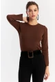 Kadın Taba Kısa Triko Bluz YV290