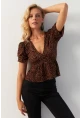 Kadın Taba V Yaka Desenli Bluz KAZ21