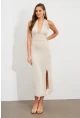 Kadın Taş Bağlamalı Sırt Dekolteli Maxi Elbise UG2003