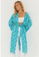 Kadın Turkuaz Desenli Kimono GÇ155