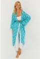 Kadın Turkuaz Desenli Kimono GÇ155