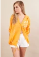 Kadın Turuncu Baskılı Kapüşonlu Gömlek MPC308