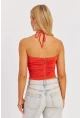 Kadın Turuncu Drapeli Crop Bluz KED154